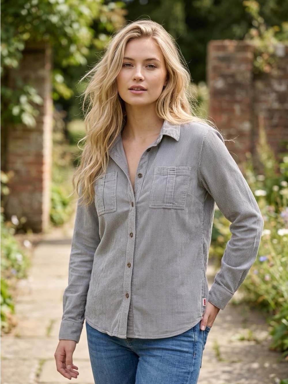 WARP + WEFT {Anthropologie} Gray Striped Cotton Button Down Shirt Coastal